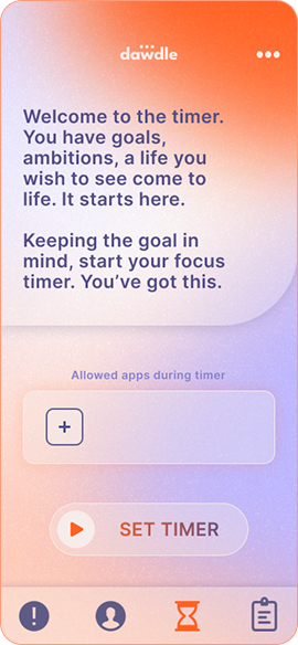 Timer screen before adding Pebbles