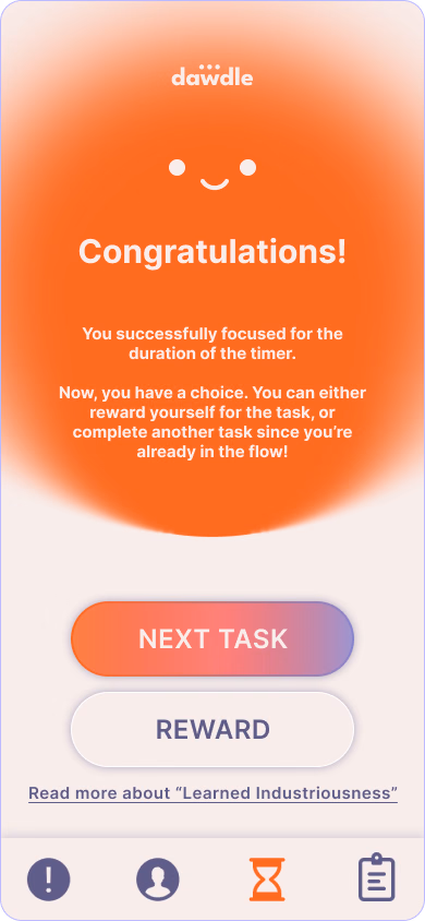Dawdle session completion screen