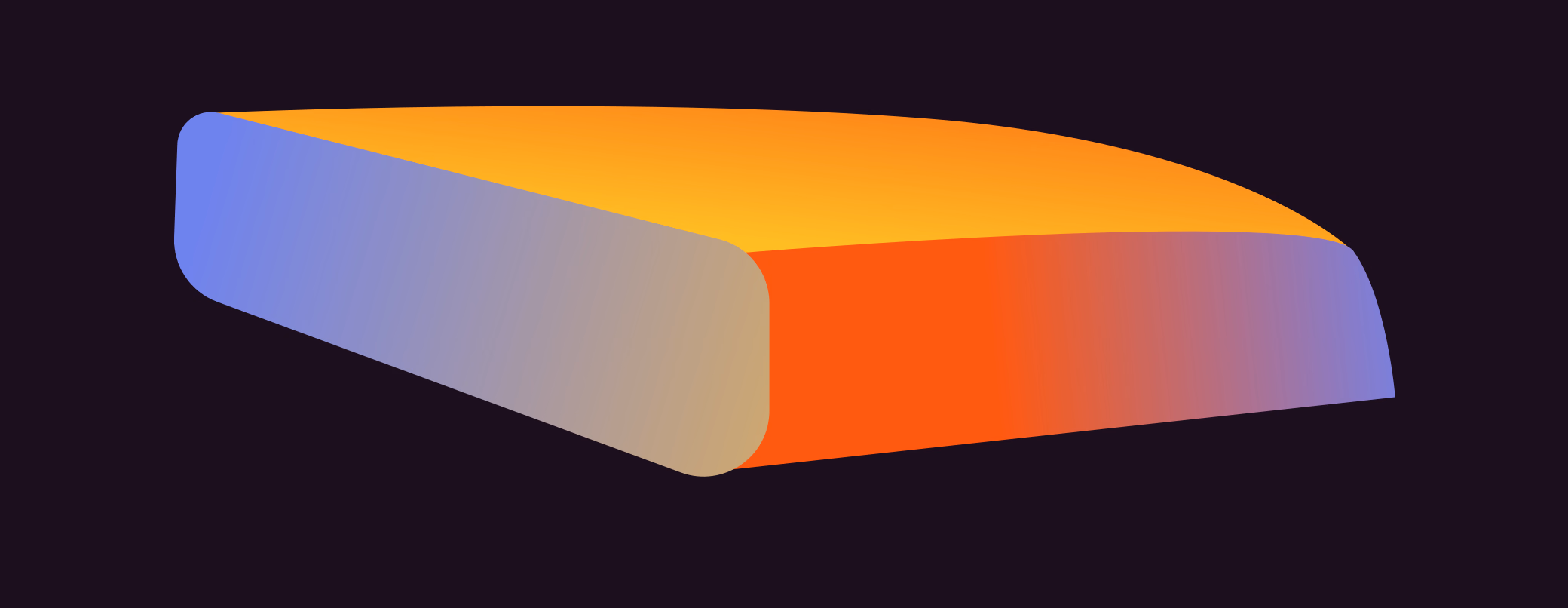 The JAFFX pedal enclosure drawn as a wedge, its top face and side each carrying a different pass of the brand gradient.